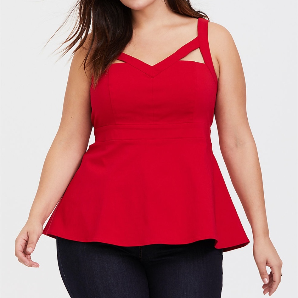 Torrid Red Bengaline Cutout Peplum Top NWT